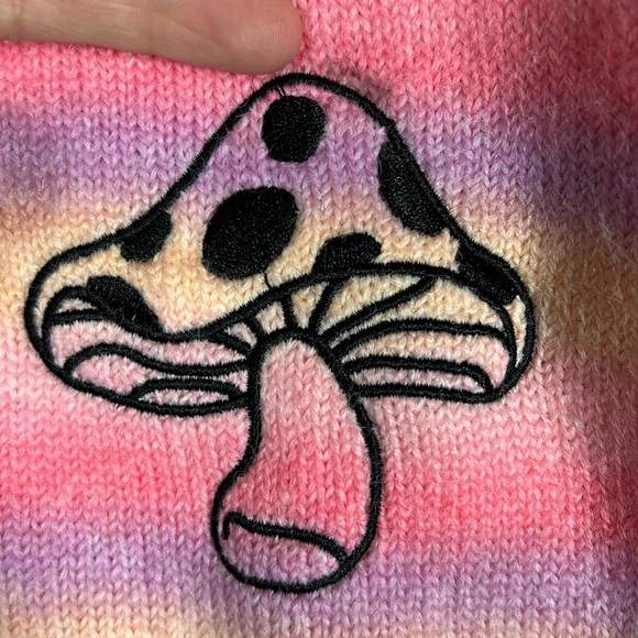 Spirit Jersey Psychedelic Pink Purple Ombre Mushroom Stripe Y2K 90s Knit Sweater - Picture 6 of 14